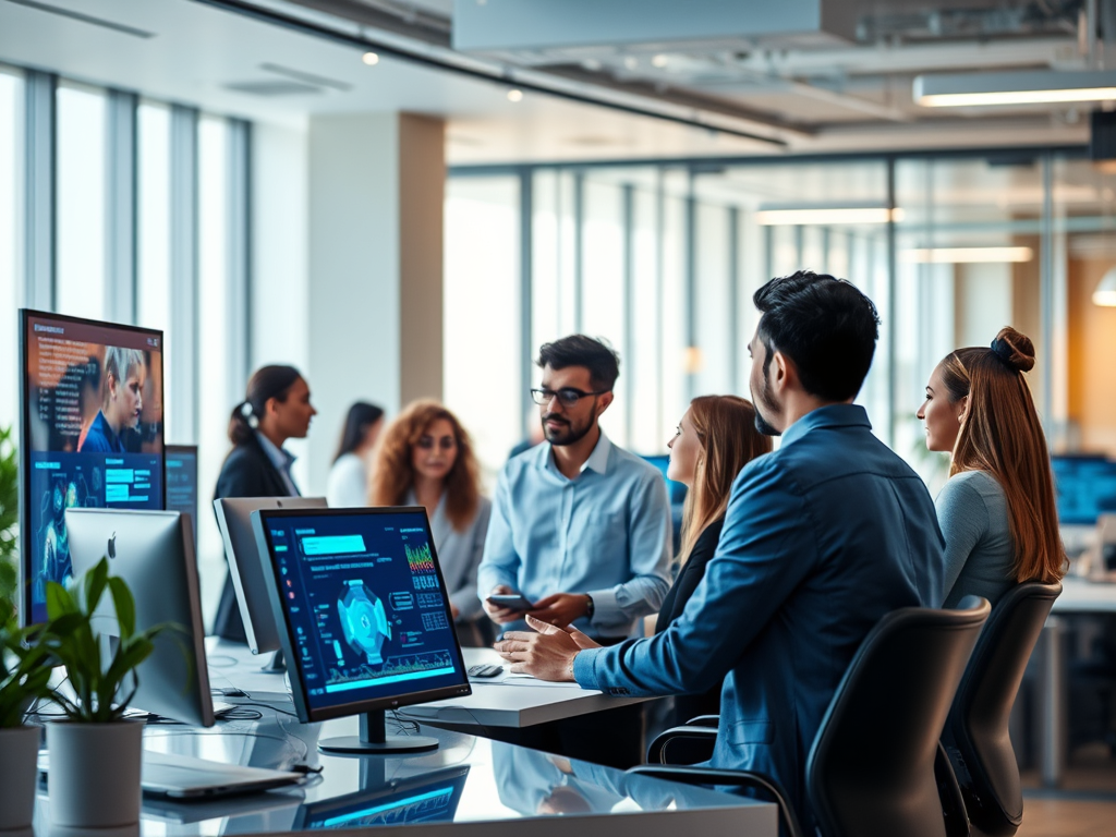 Group sitting around a table working in a leading software engineering company working on a large job projecy working in IT Jobs Dublin.