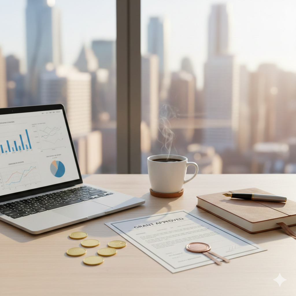 A picture showing someone with the tools to start up a business